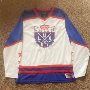 Rue21 Blue and White Hockey Jersey Shirt